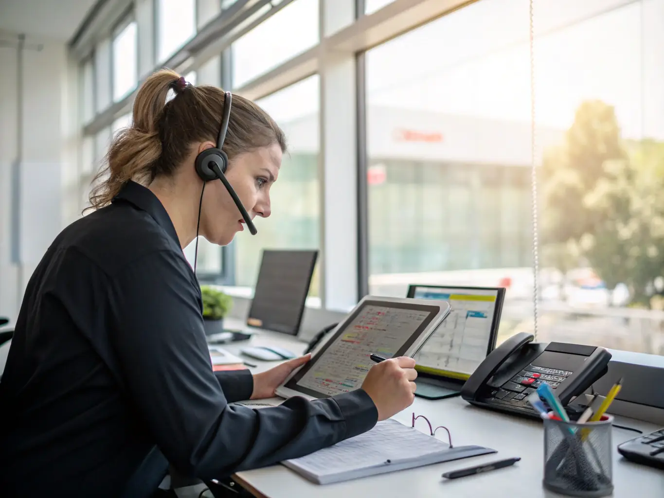 An image of a dispatcher consulting with a healthcare professional via a secure communication platform during an emergency call, showcasing clinical integration in a 9-1-1 system.